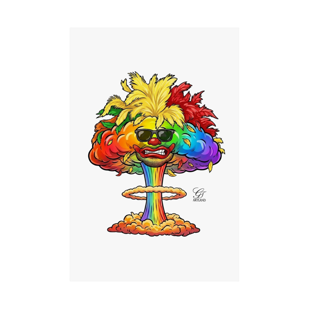 Rainbow Clown Mushroom Cloud Poster | Matte Vertical Art Print by GT Artland