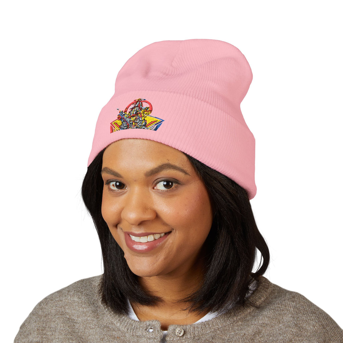 Retro Comic Duck Embroidered Cuffed Beanie