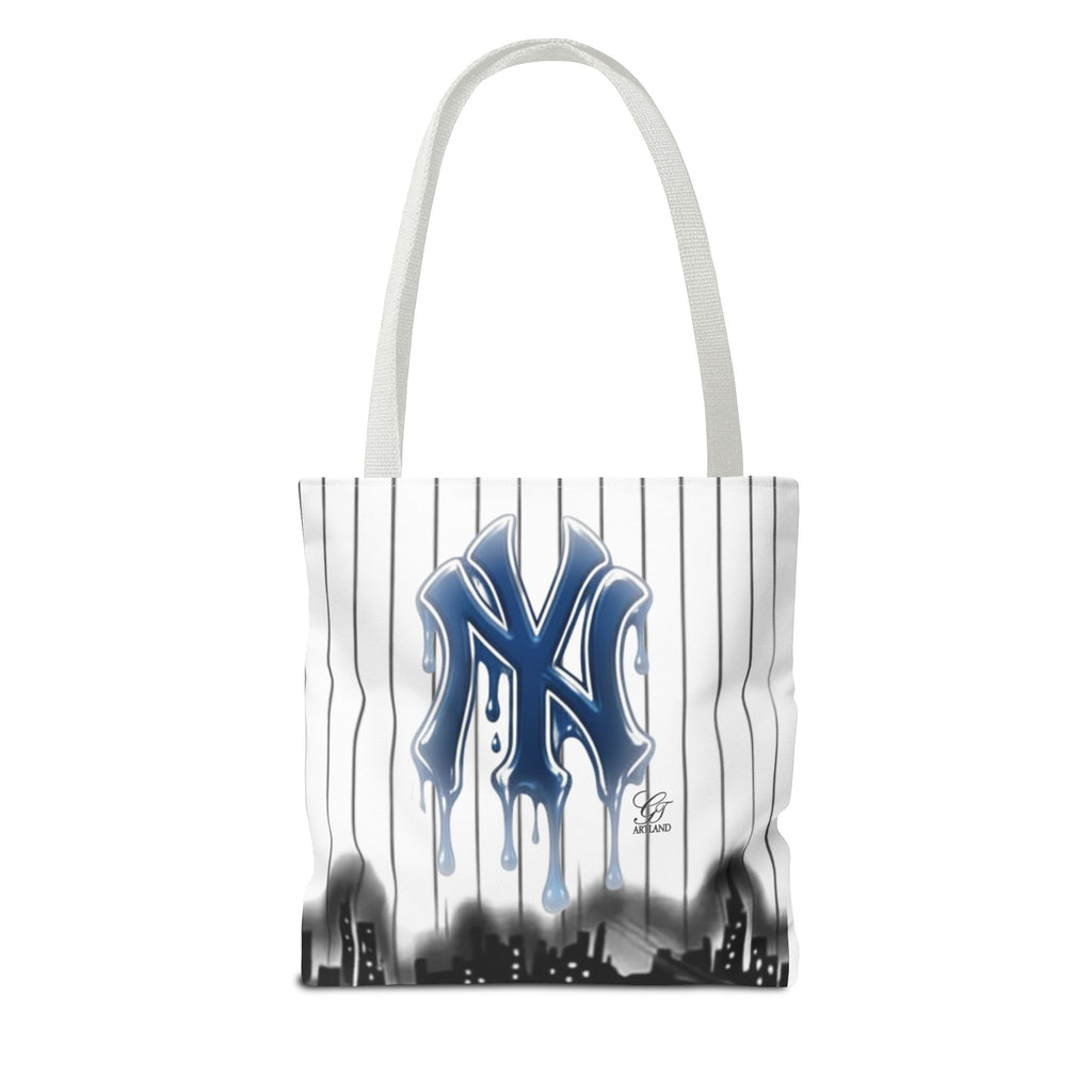 Drip NY Fan Gear Logo Pinstripe Tote Bag — Urban Baseball Cityscape by GT Artland