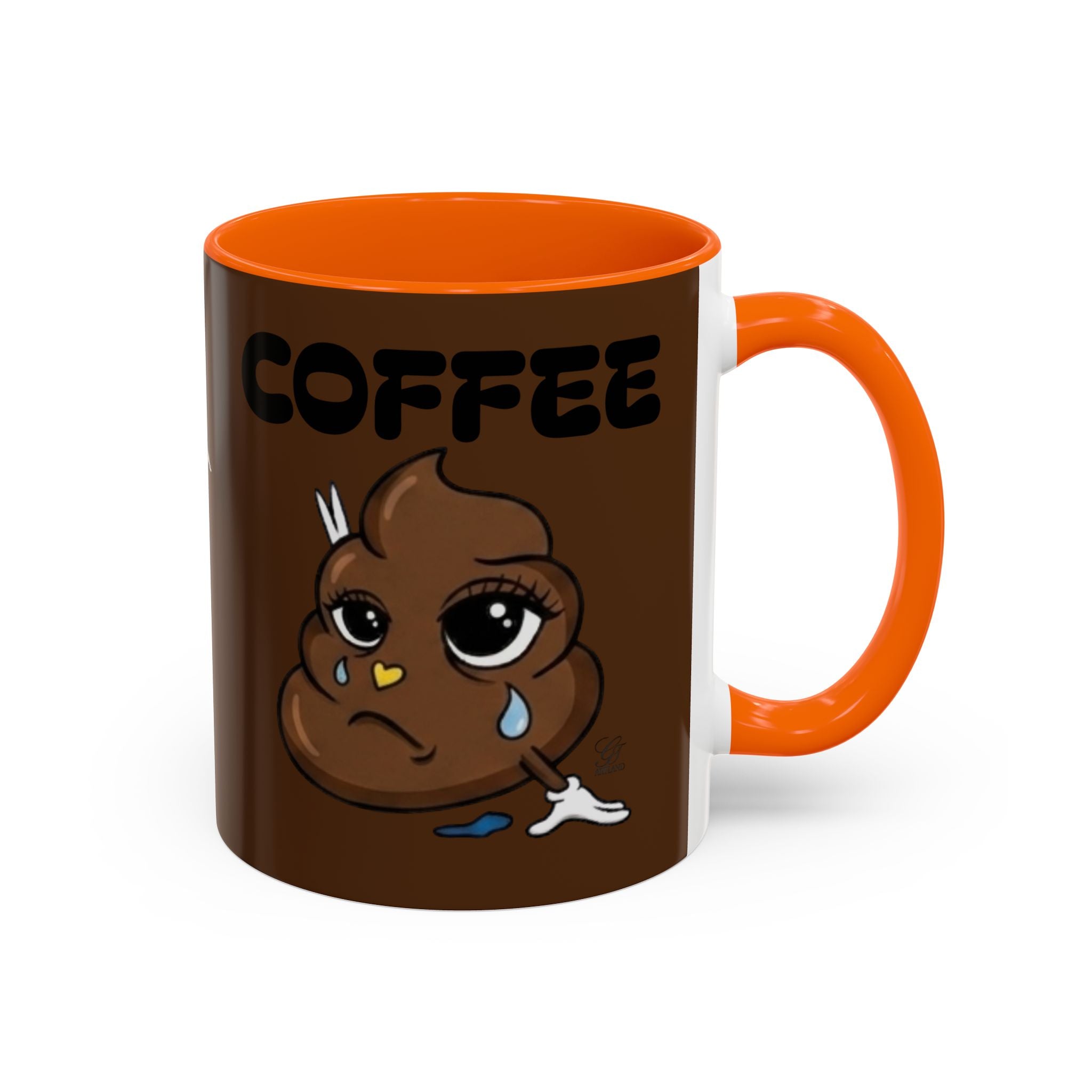 Coffee Mug — Cute Crying Poop Emoji 'COFFEE' Accent Ceramic Mug (11/15 oz) by GT Artland