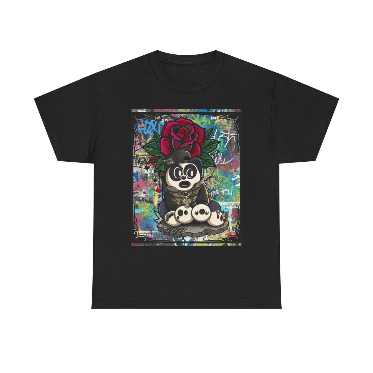 Panda with Rose Tee | Graffiti Street Art Panda T-Shirt by GT Artland