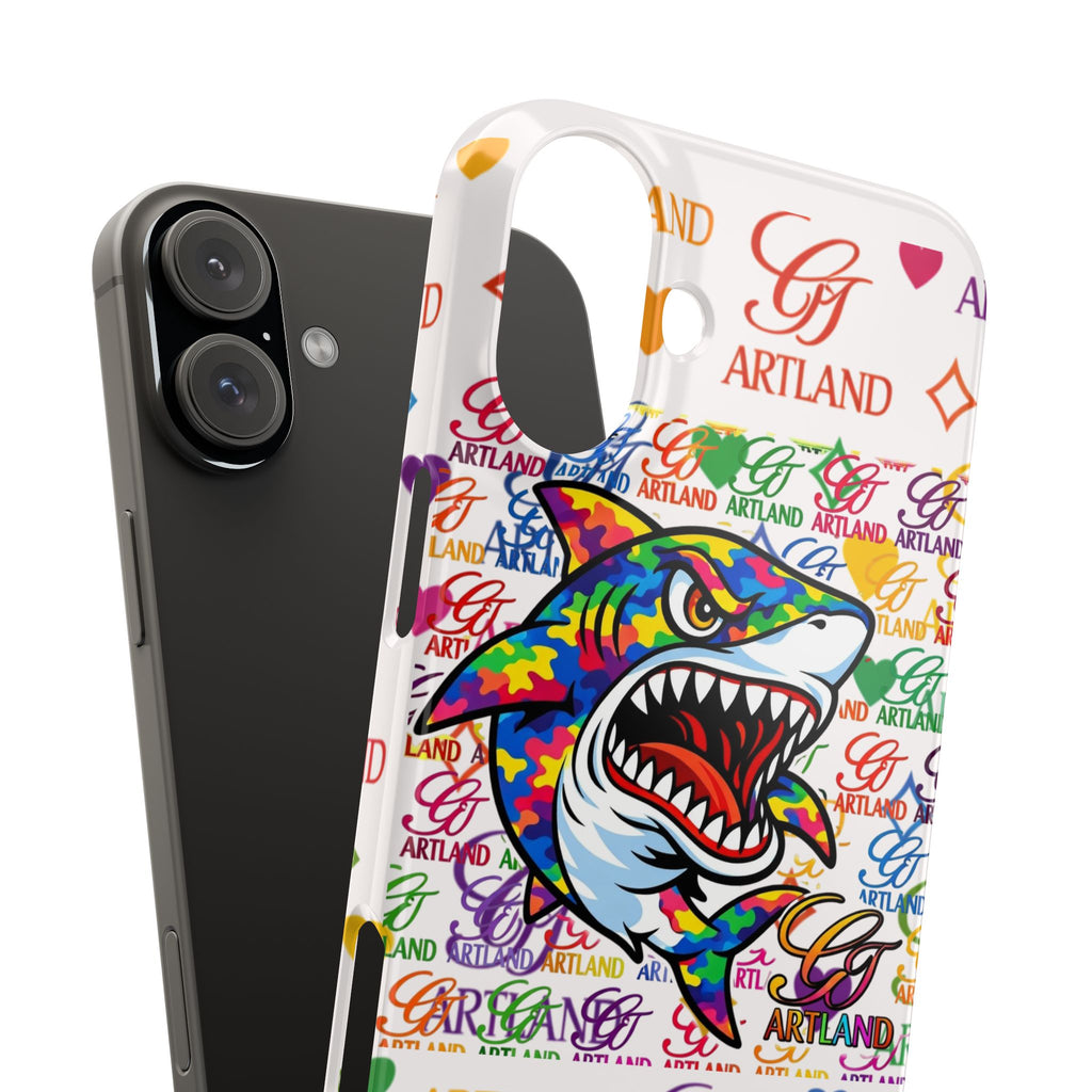 Colorful Designer Shark GT Illustration Slim Phone Case | Rainbow Logo Pattern by GT Artland