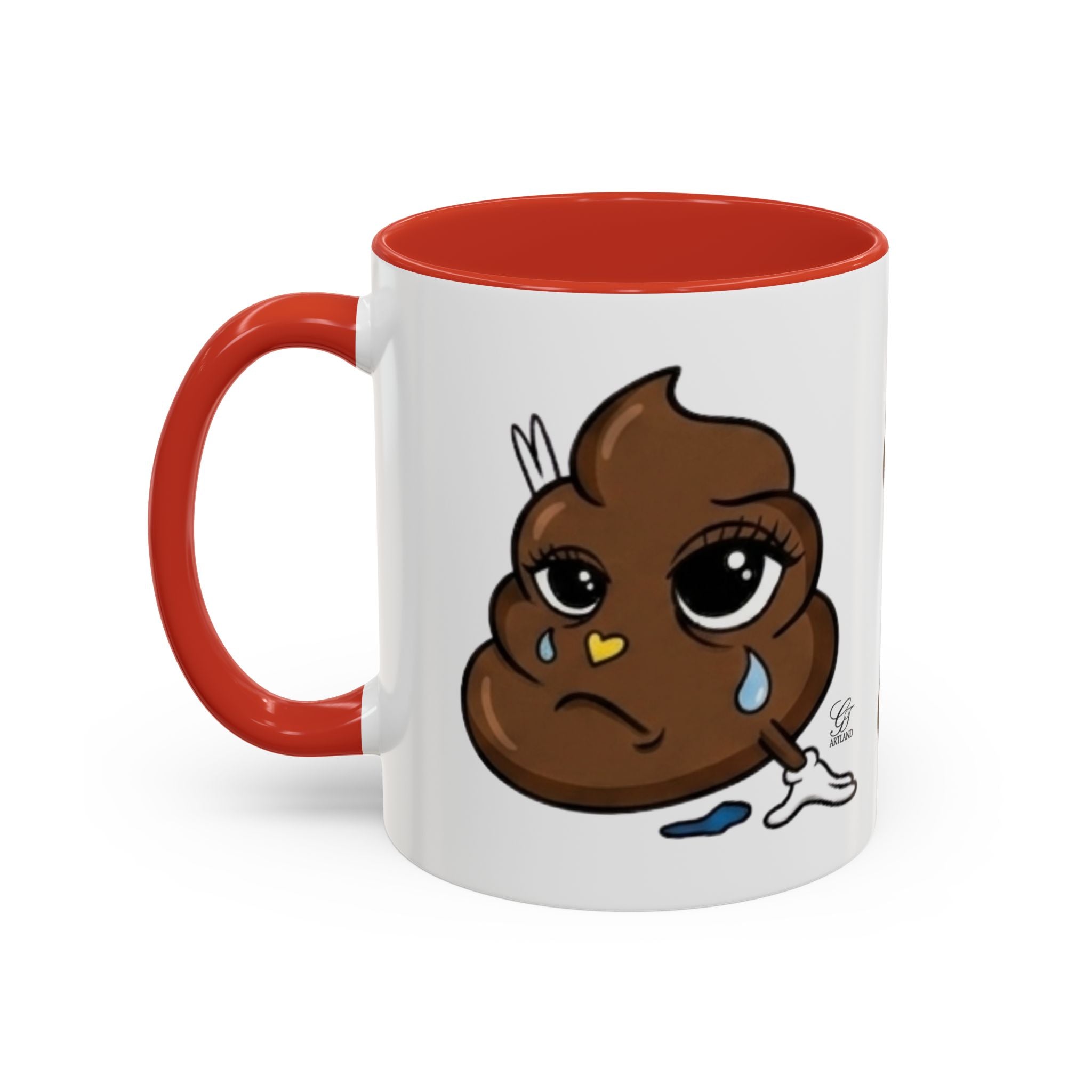 Sad Poop Emoji Coffee Mug — Funny Kawaii Gag Gift Accent Mug by GT Artland