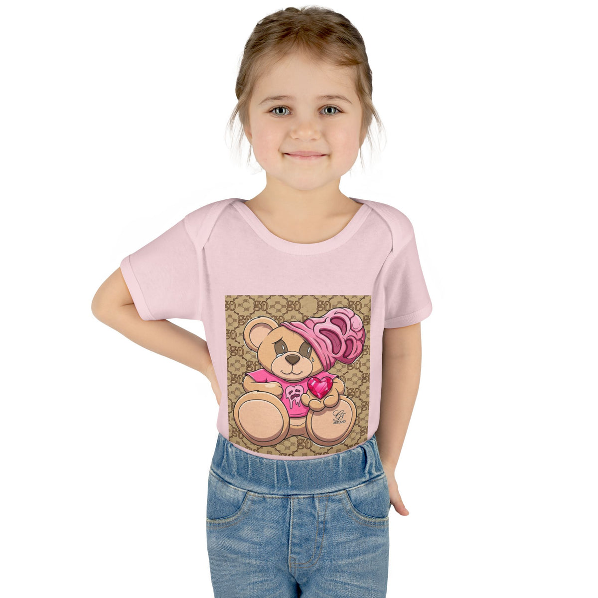Pink Heart Teddy Bear Infant Bodysuit by GT Artland