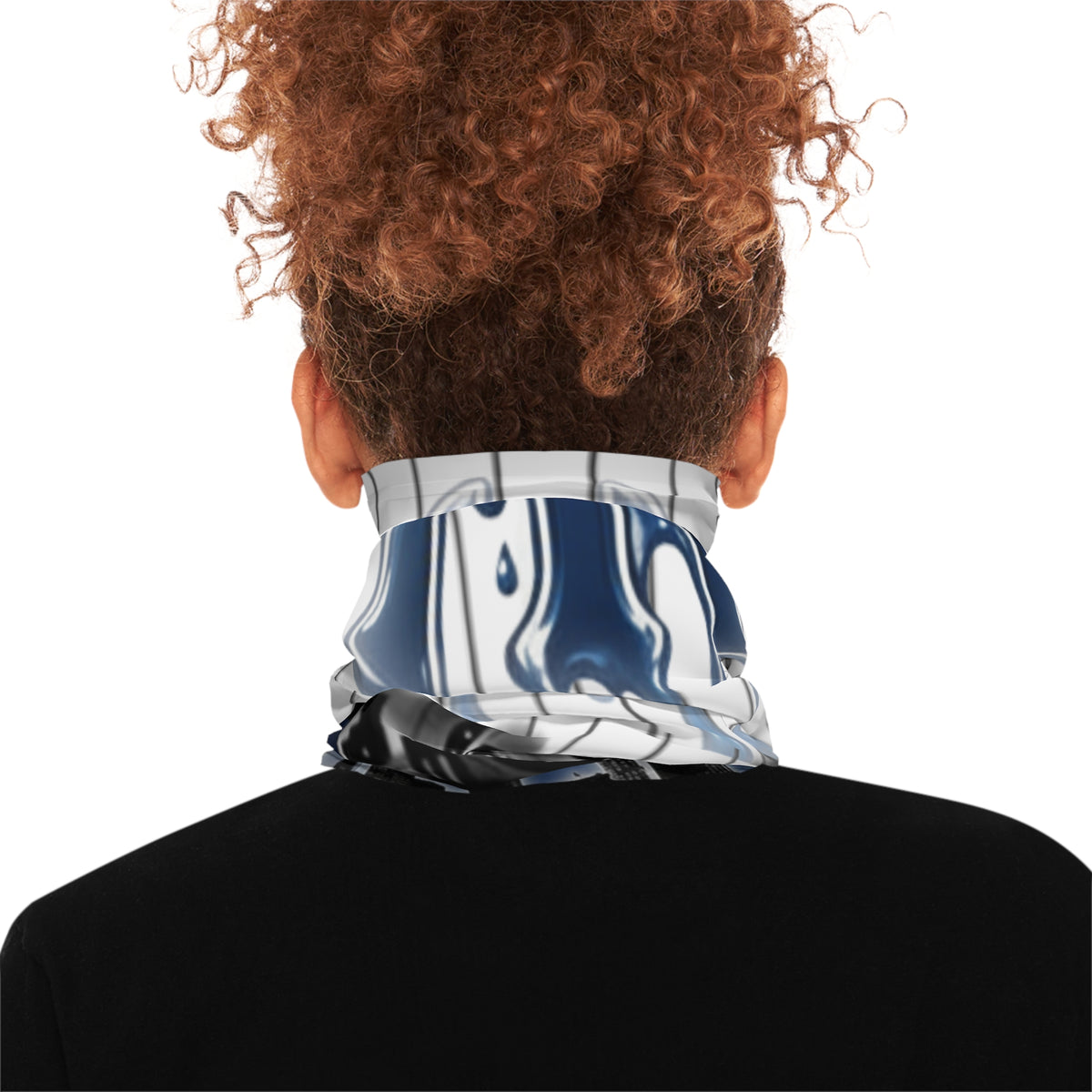 NYC Drip Skyline Neck Gaiter — Blue Dripping NY Logo on Pinstripe Cityscape by GT Artland