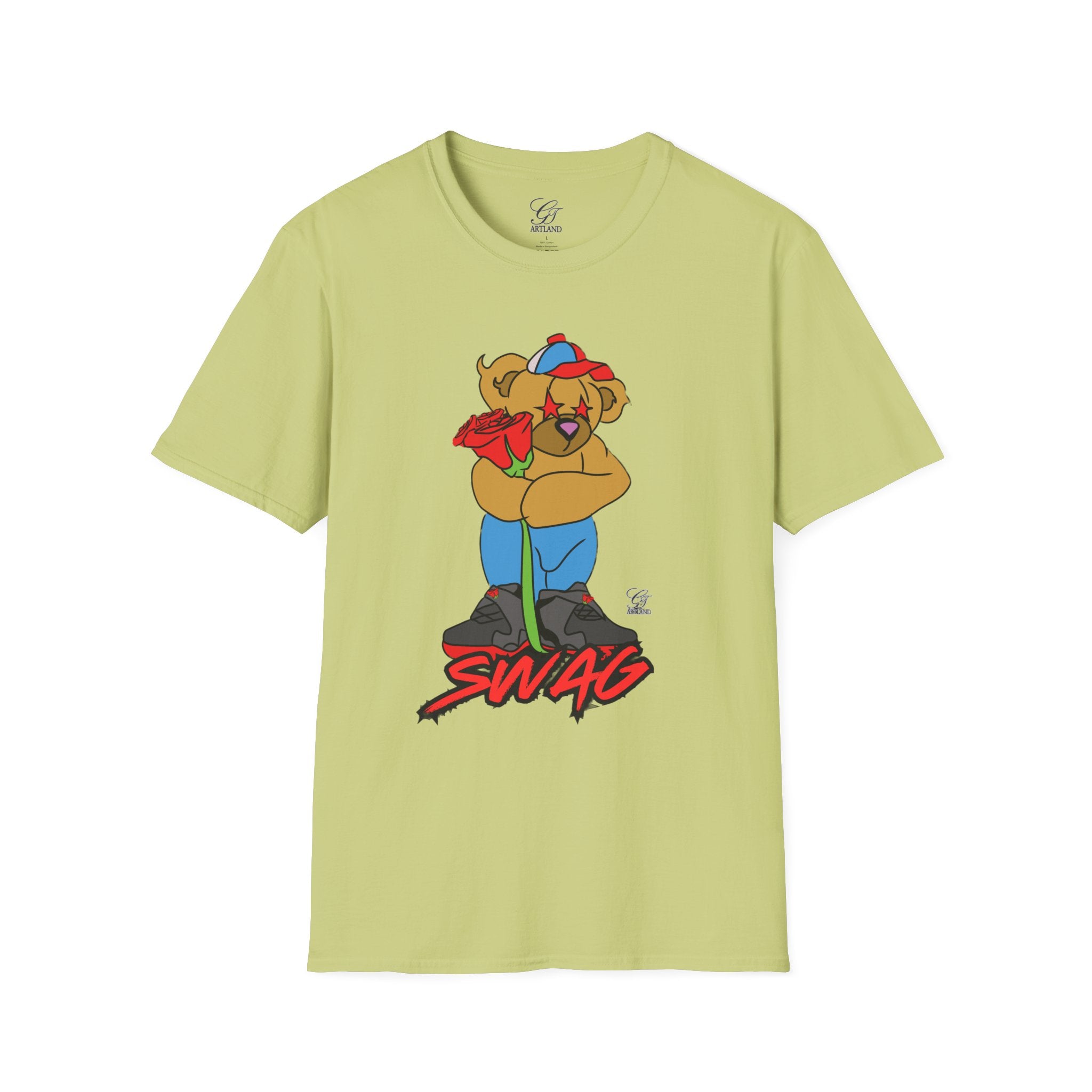 Cartoon Bear with Swag Graphic T-Shirt - Tee