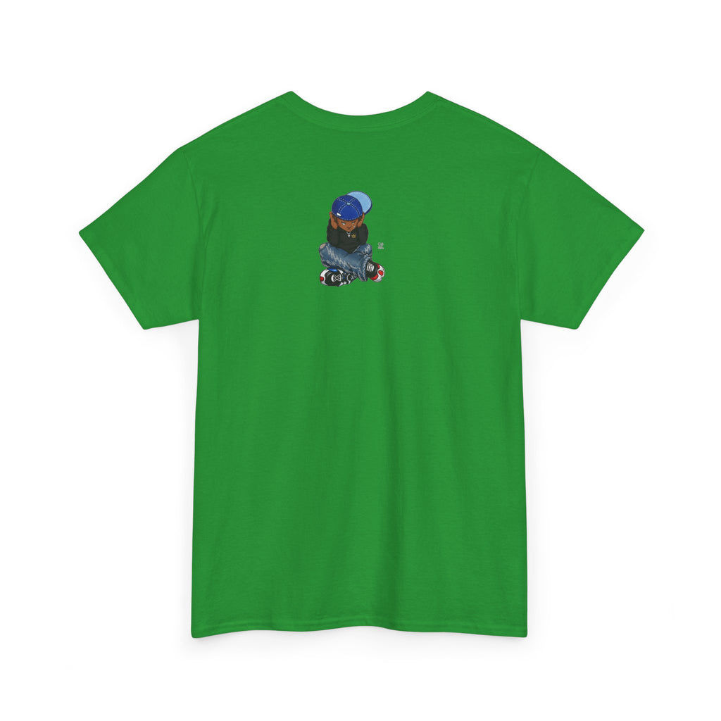 Ebony Sad Kid Illustration T-Shirt | Sitting Boy Graphic Tee b