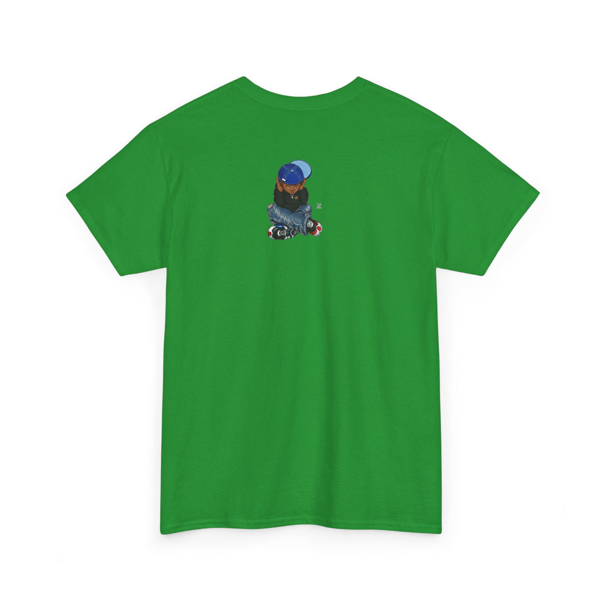 Ebony Sad Kid Illustration T-Shirt | Sitting Boy Graphic Tee b