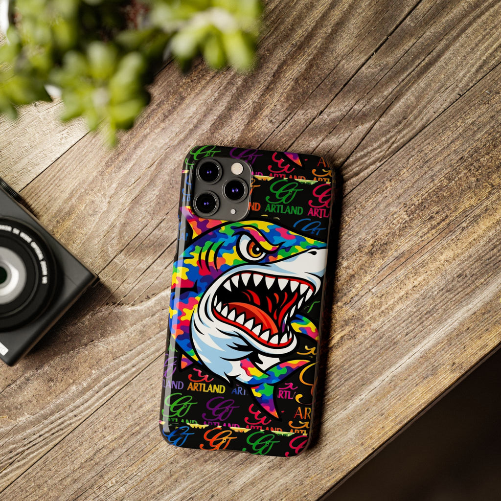 Colorful Shark GT Illustration Slim Phone Case | Neon Graffiti Pattern by GT Artland