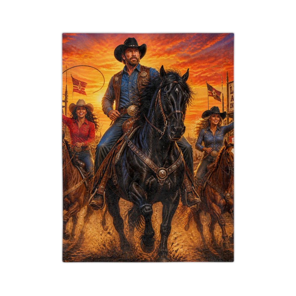 Cowboy Riders Blanket | Western Rodeo Sunset Velveteen Microfiber Blanket