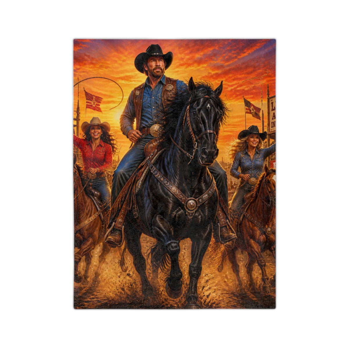 Cowboy Riders Blanket | Western Rodeo Sunset Velveteen Microfiber Blanket