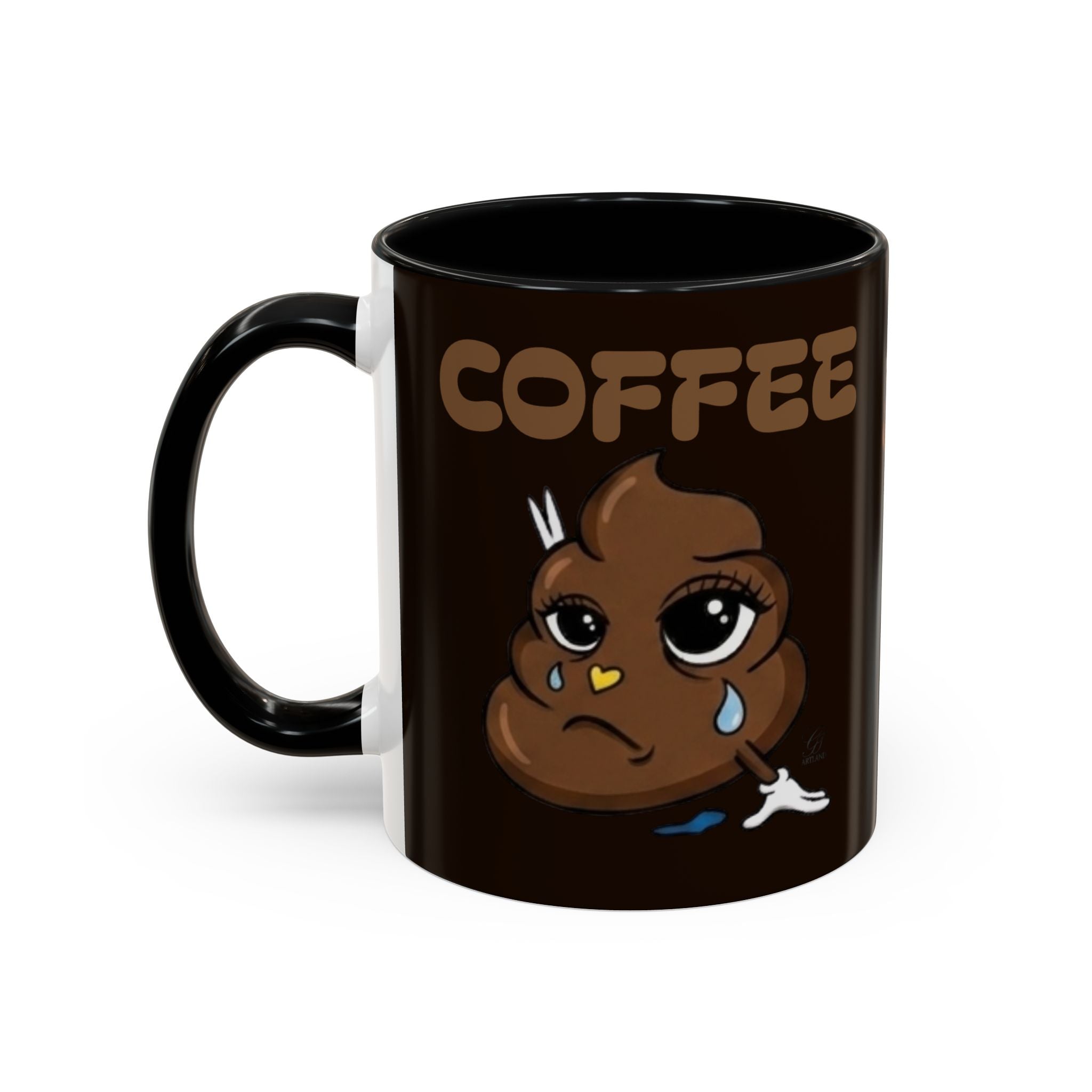 Coffee Mug — Cute Sad Poop Emoji with “COFFEE” Text Accent Mug by GT Artland