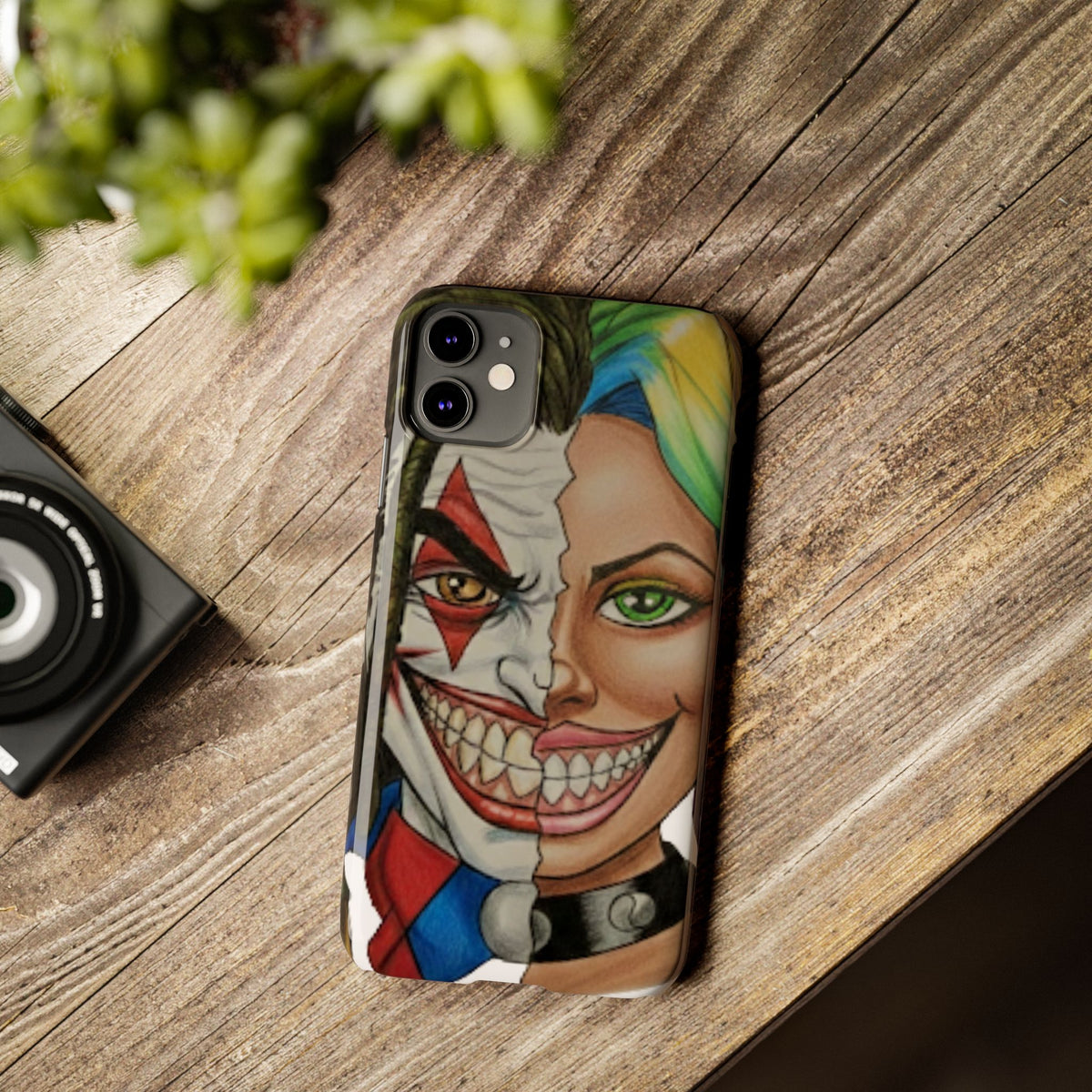 Crazy Couple Clown and Girl Half and Half 2 Faced Illustration Slim Phone Case | by GT Artland