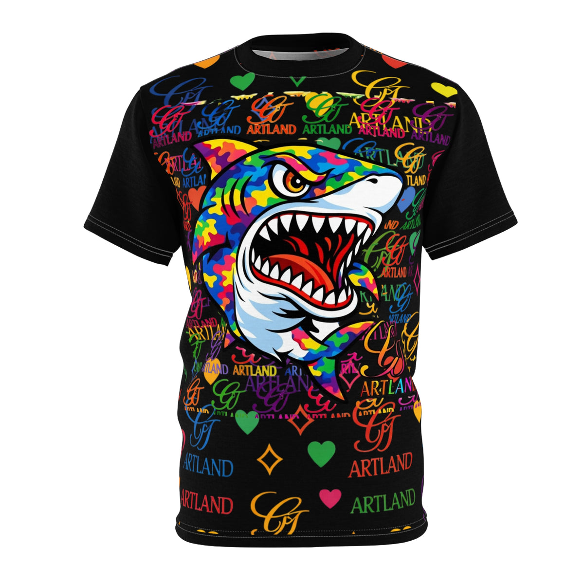 Colorful Shark GT Pop Art Designer Cut & Sew T-Shirt by GT Artland