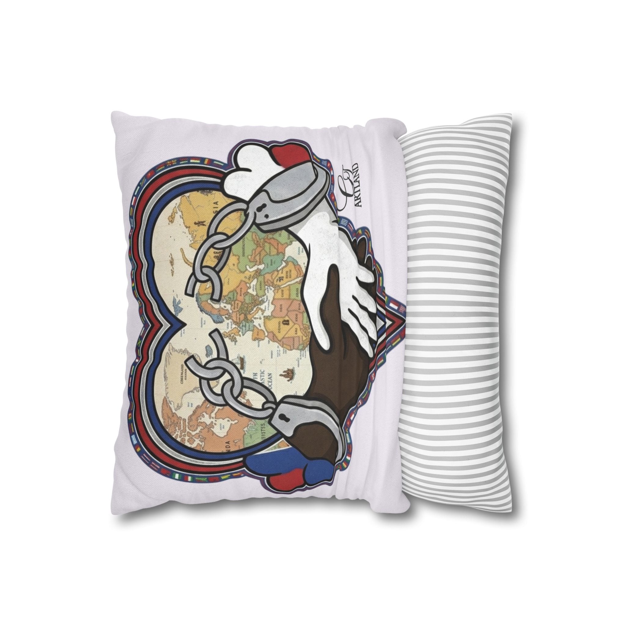 Interracial Handshake Heart Pillowcase | Decorative Throw Pillowcase by GT Artland