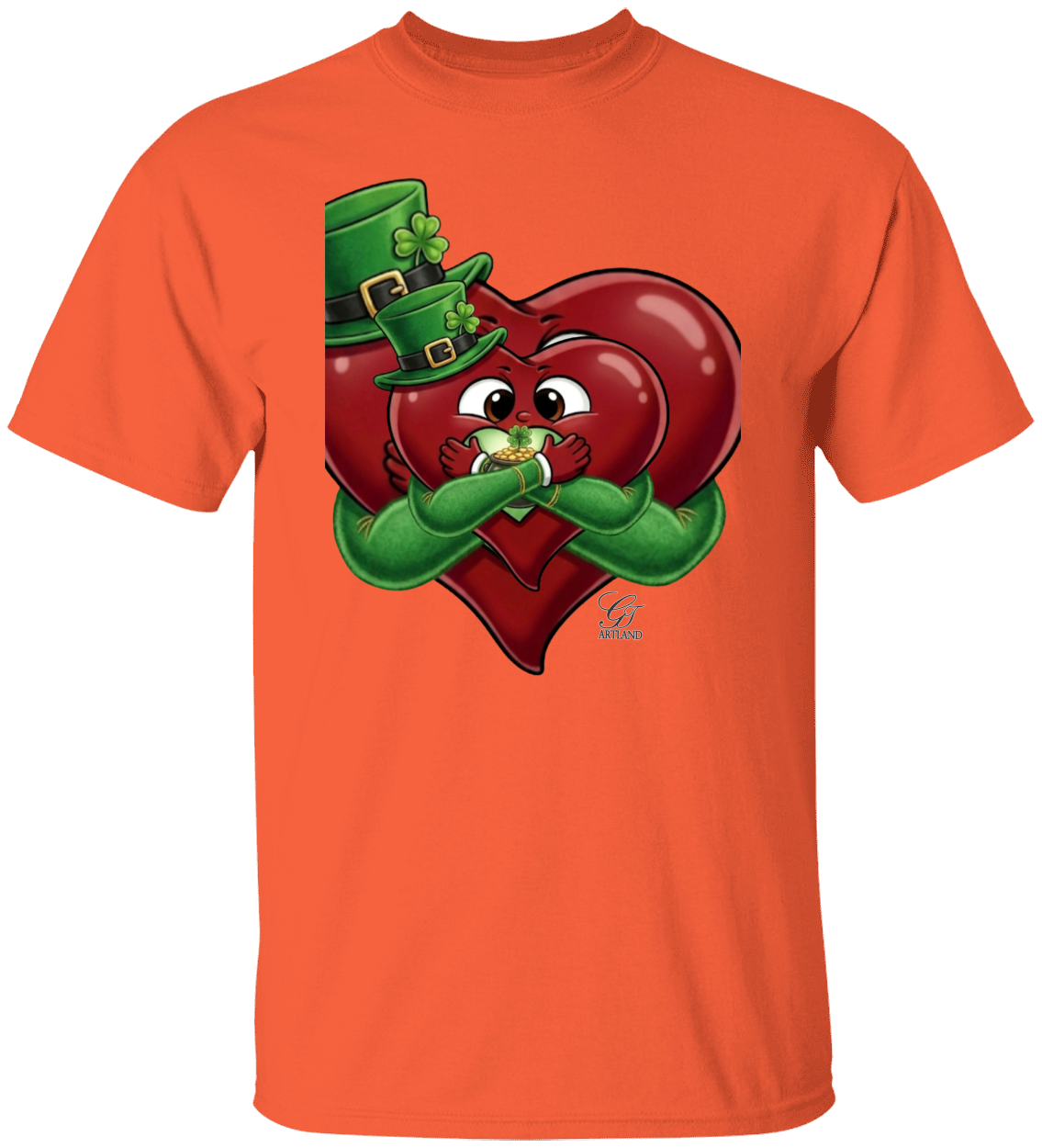Leprechaun Lovey Heart holding Pot of Gold Lucky Edition Unisex Heavy Cotton Tee by GT Artland