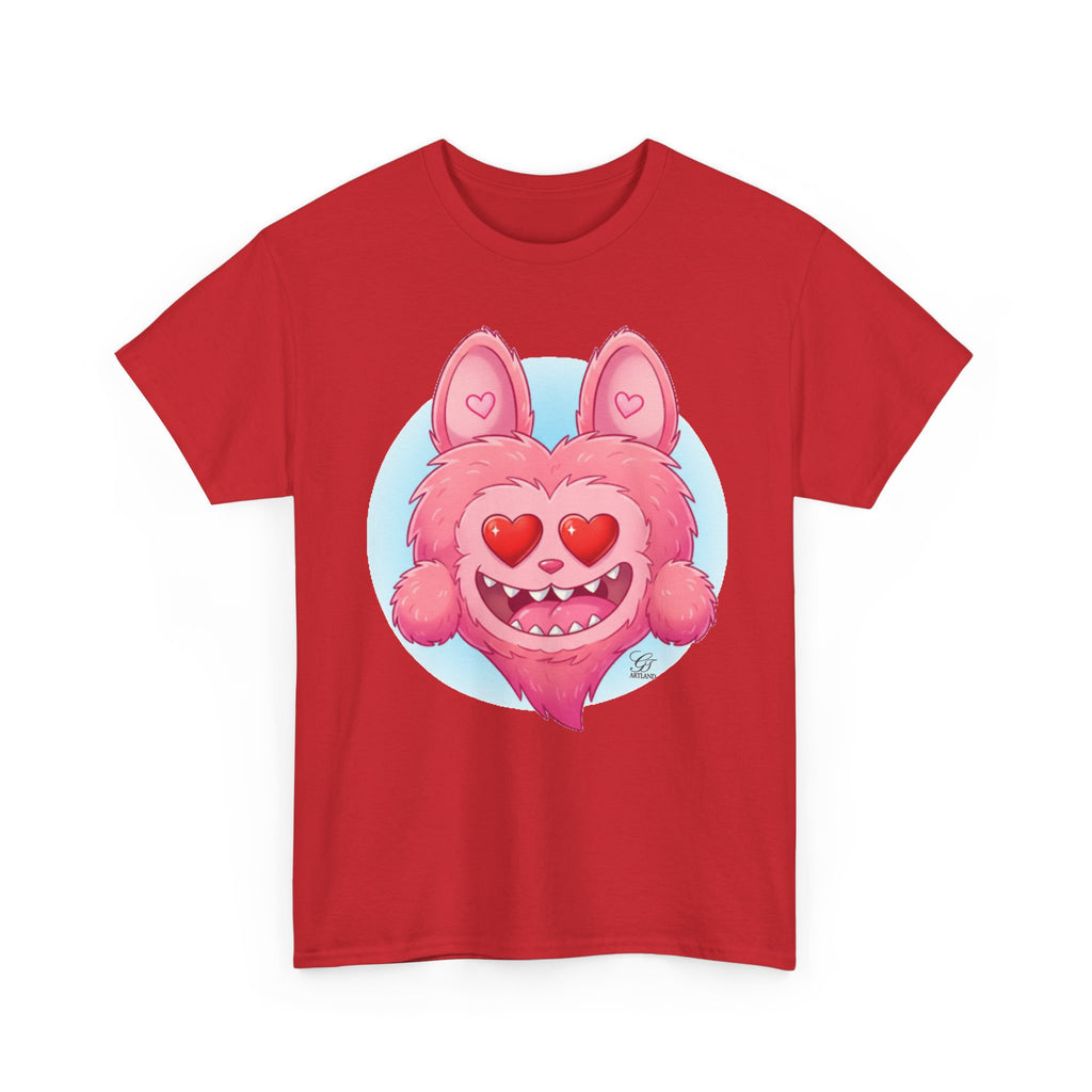 Pink Heart-Eyed Monster T-Shirt | Cute Fuzzy Creature by GT Artland