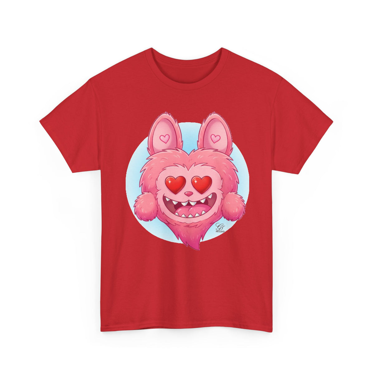 Pink Heart-Eyed Monster T-Shirt | Cute Fuzzy Creature by GT Artland