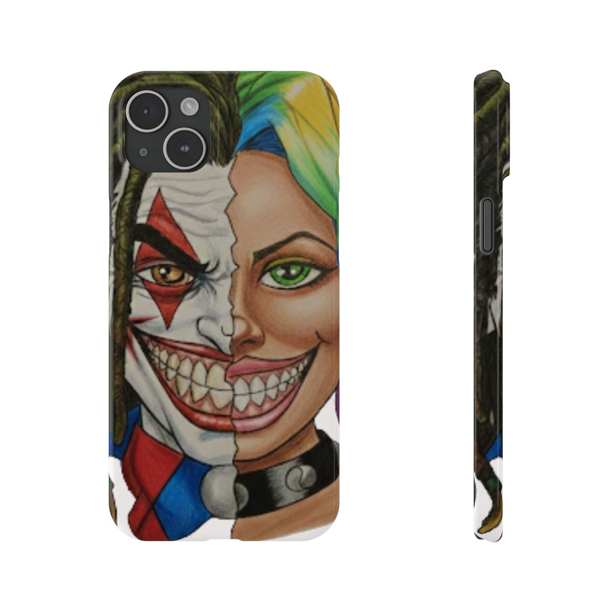 Crazy Couple Clown and Girl Half and Half 2 Faced Illustration Slim Phone Case | by GT Artland