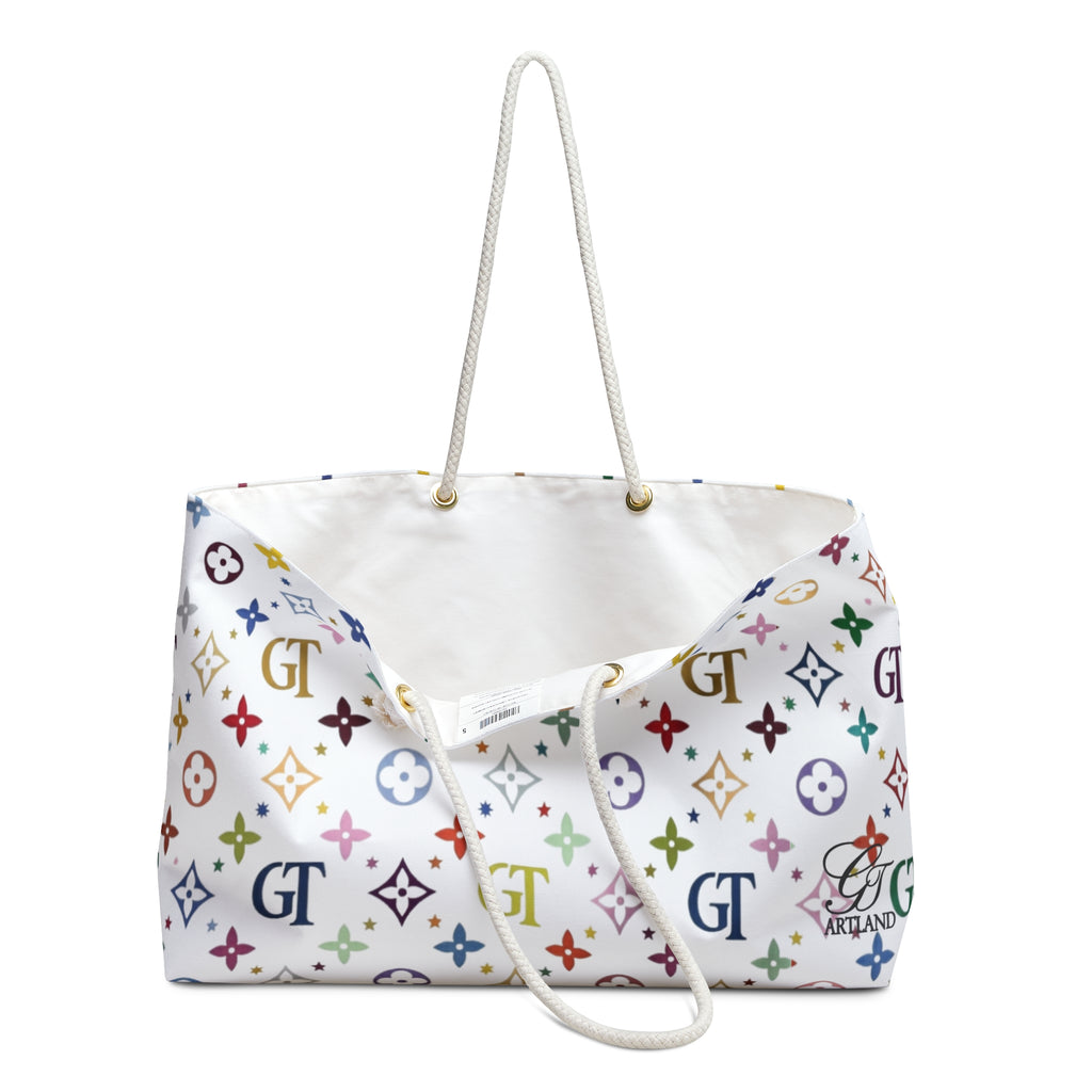 Designer Rainbow Deluxe Monogram High Fashion Pattern Weekender Bag | Canvas Tote Travel Bag by GT Artland