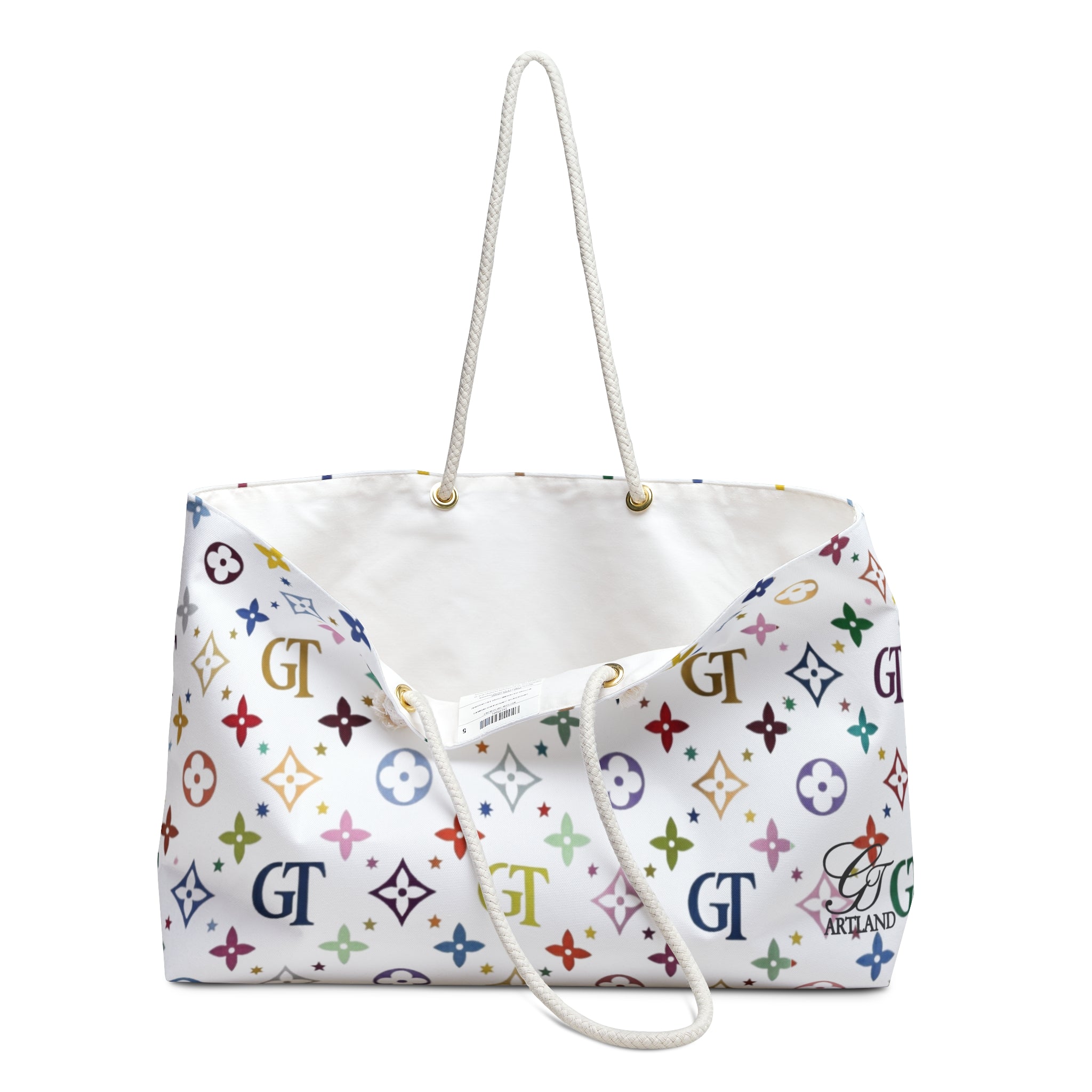 Designer Rainbow Deluxe Monogram High Fashion Pattern Weekender Bag | Canvas Tote Travel Bag by GT Artland