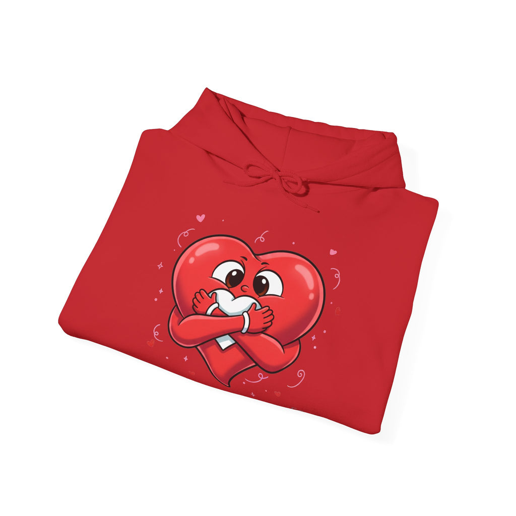 Graphic Heart Unisex Heavy Blend Hooded Sweatshirt | Red Heart Cartoon Sweatshirt