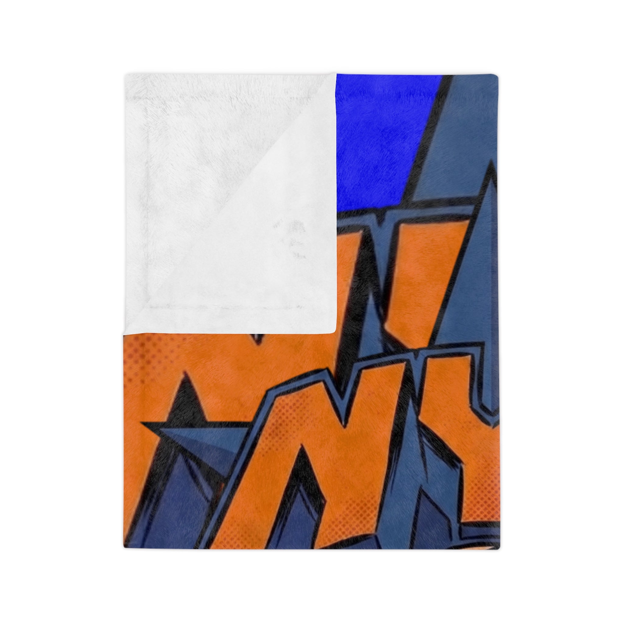 NYC Basketball Drip Velveteen Microfiber Blanket | Orange Blue Hoop Design