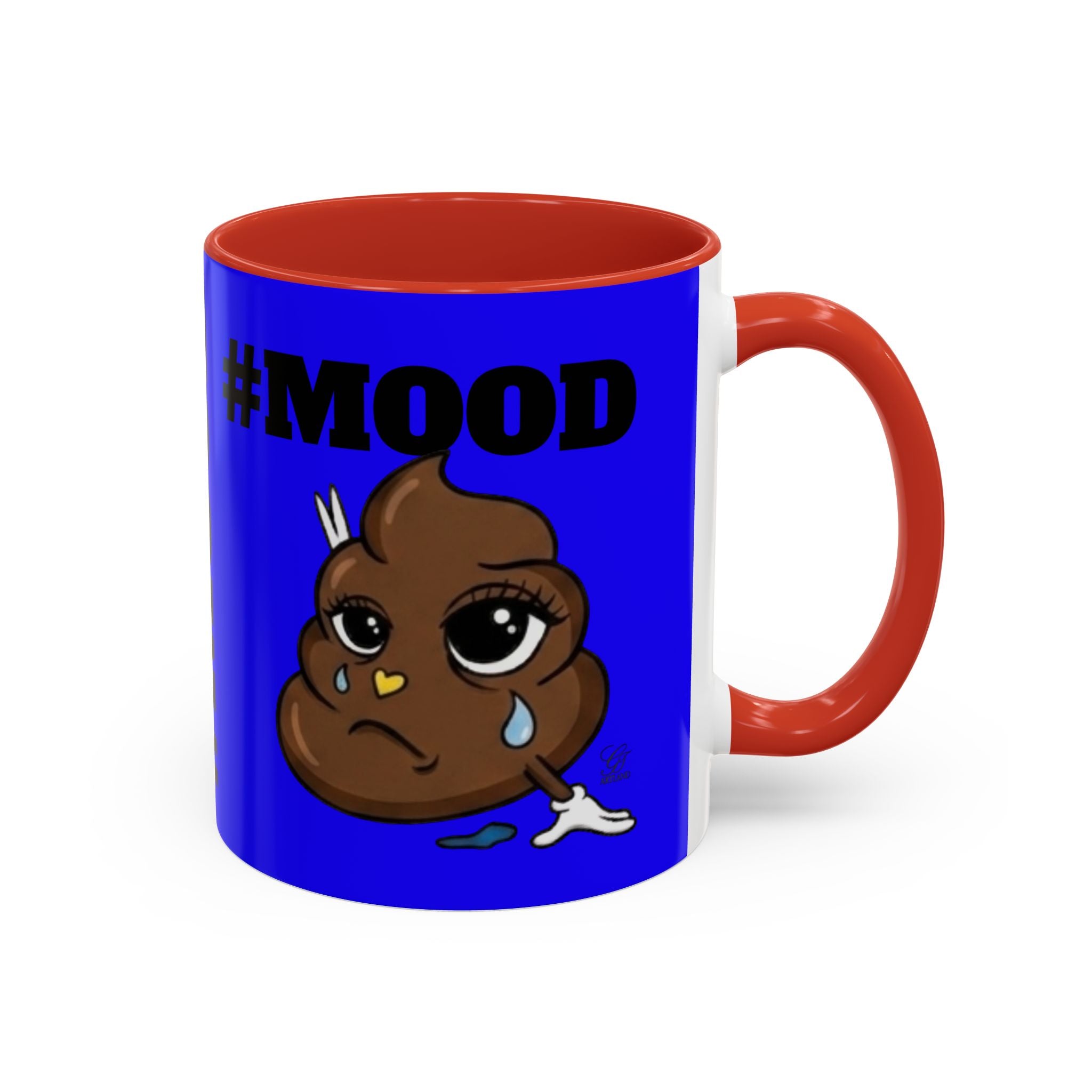 #MOOD Poop Emoji Retro Blue Accent Coffee Mug – Funny Blue 11/15oz Gift by GT Artland