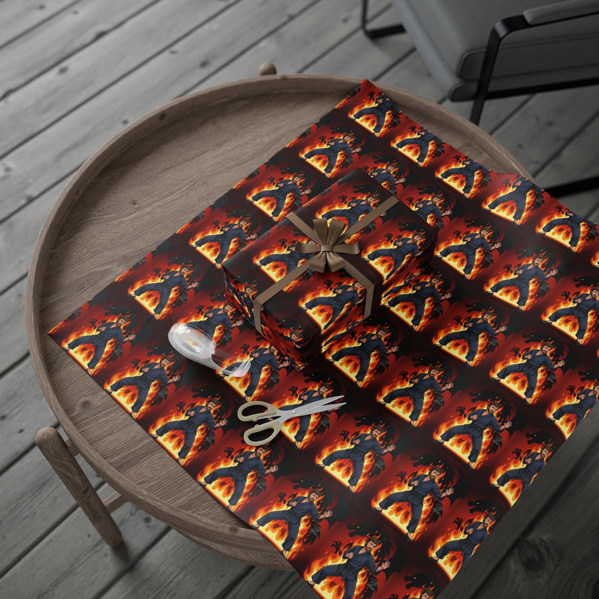 Flaming Chuck Norris Wrapping Papers | Karate Gift Wrap by GT Artland