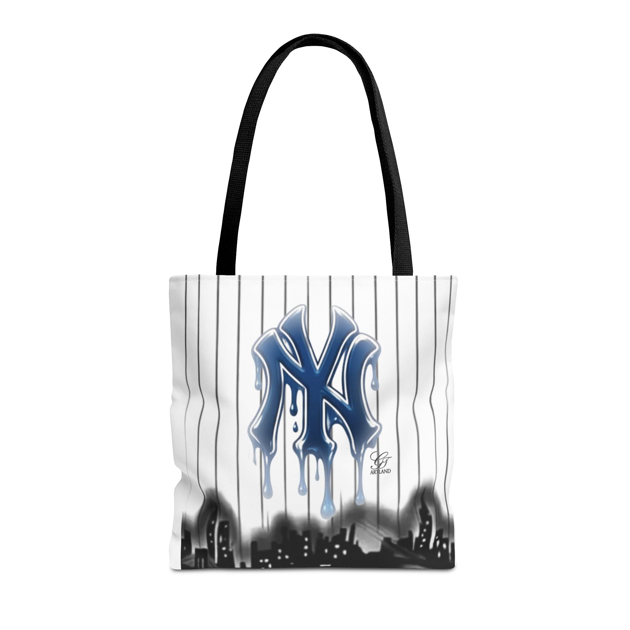 Drip NY Fan Gear Logo Pinstripe Tote Bag — Urban Baseball Cityscape by GT Artland