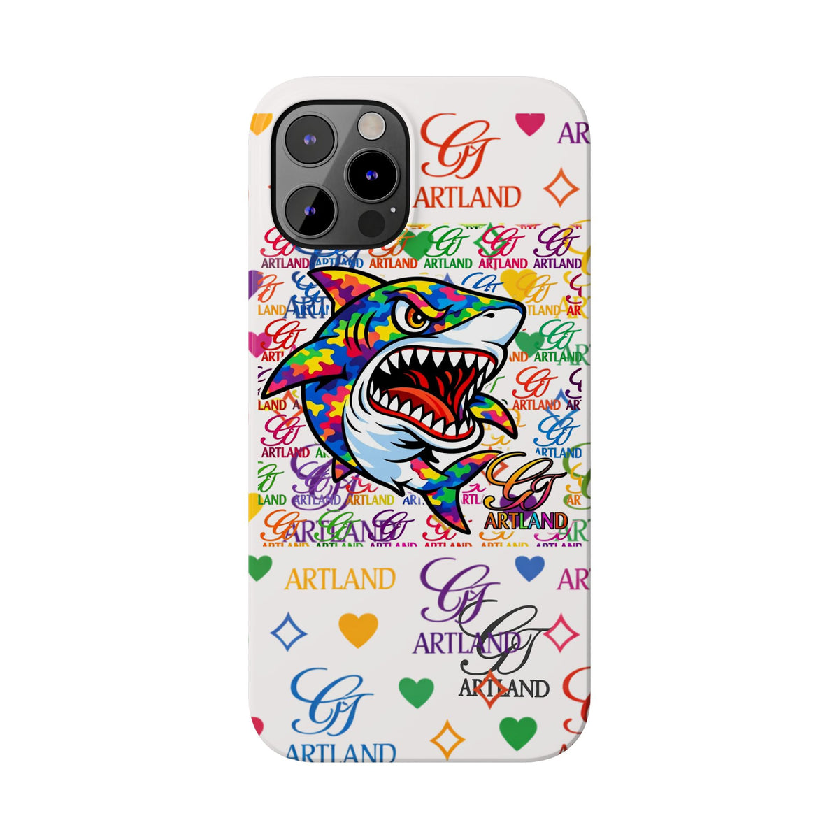 Colorful Designer Shark GT Illustration Slim Phone Case | Rainbow Logo Pattern by GT Artland