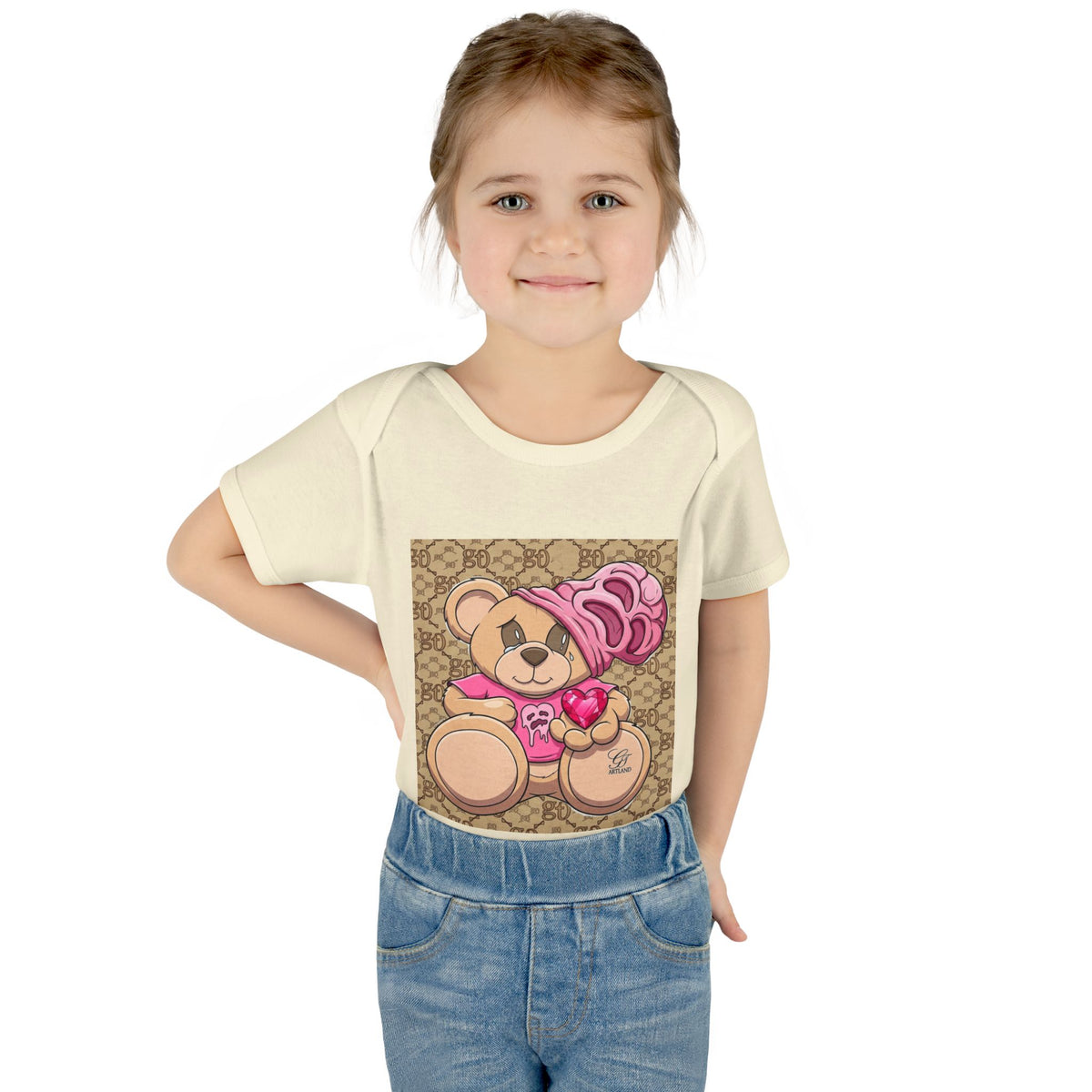 Pink Heart Teddy Bear Infant Bodysuit by GT Artland