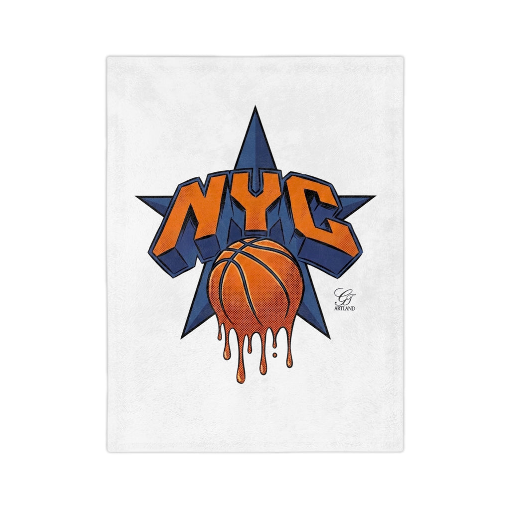 NYC Dripping Basketball Velveteen Microfiber Blanket | Sports City Logo Throw by GT Artland