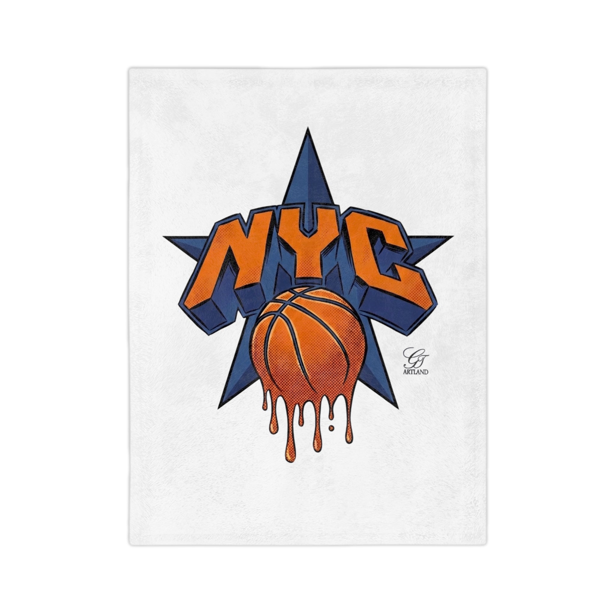 NYC Dripping Basketball Velveteen Microfiber Blanket | Sports City Logo Throw by GT Artland