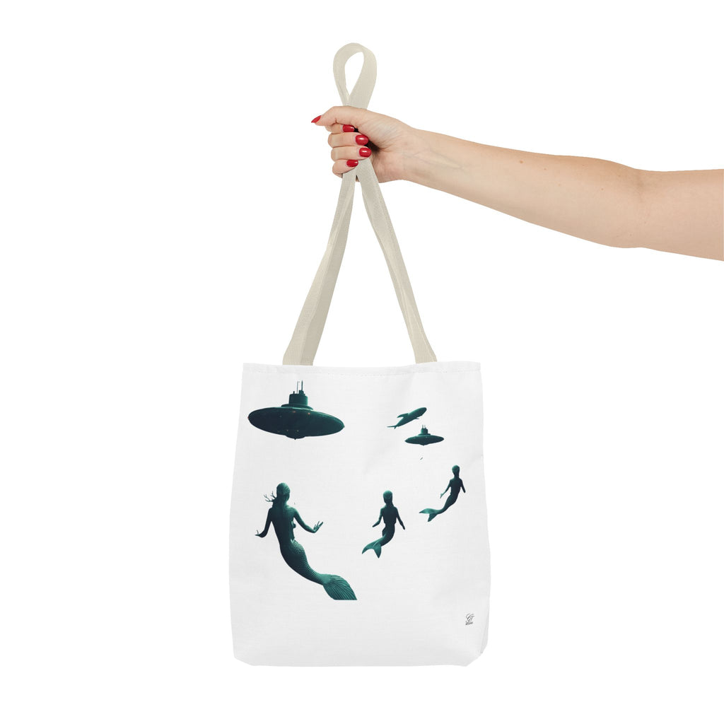 Ocean Inspired Mermaid UFOs Tote Bag With A Underwater Alien Scene