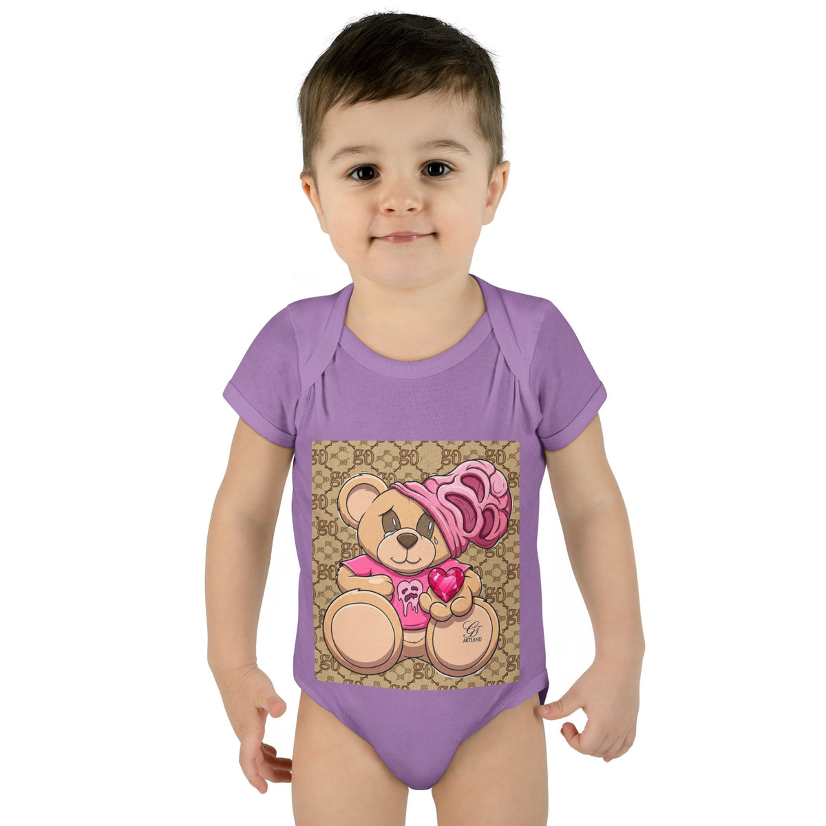 Pink Heart Teddy Bear Infant Bodysuit by GT Artland