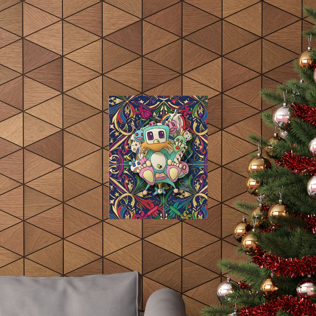 Cute Robot Poon Designer Poster | Matte Vertical Poster, Colorful Floral Pattern by GT Artland