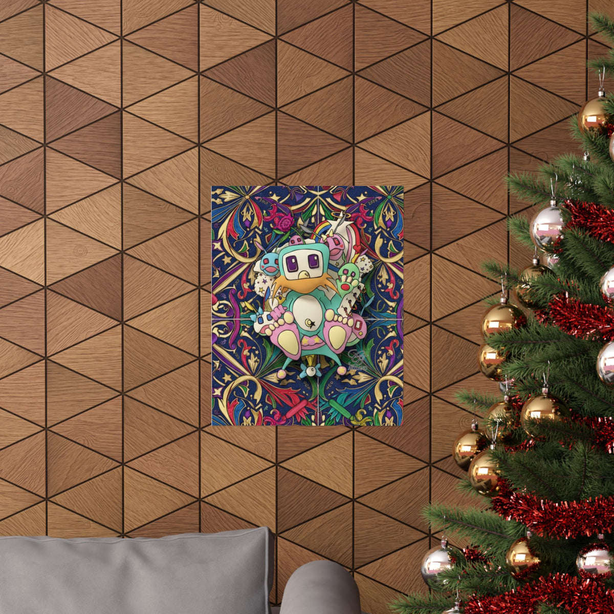 Cute Robot Poon Designer Poster | Matte Vertical Poster, Colorful Floral Pattern by GT Artland