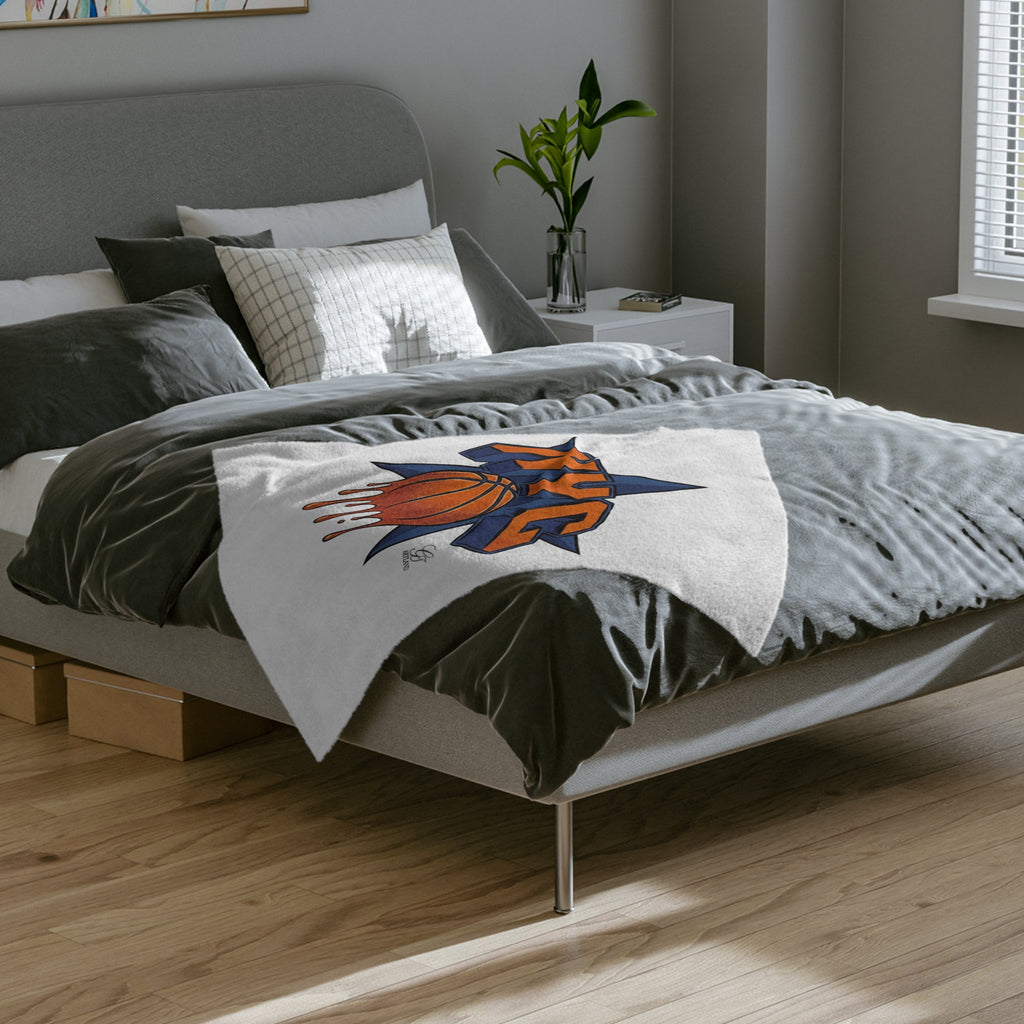 NYC Dripping Basketball Velveteen Microfiber Blanket | Sports City Logo Throw by GT Artland