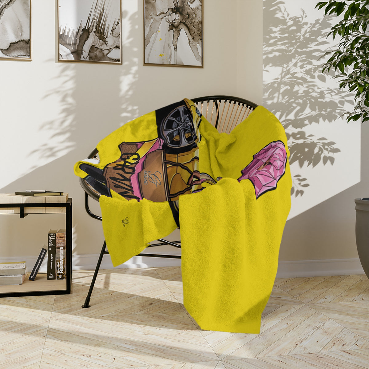 Pink Hair Vixen Fashion Queen Velveteen  Yellow Blanket | Trail Running Design by GT Artland