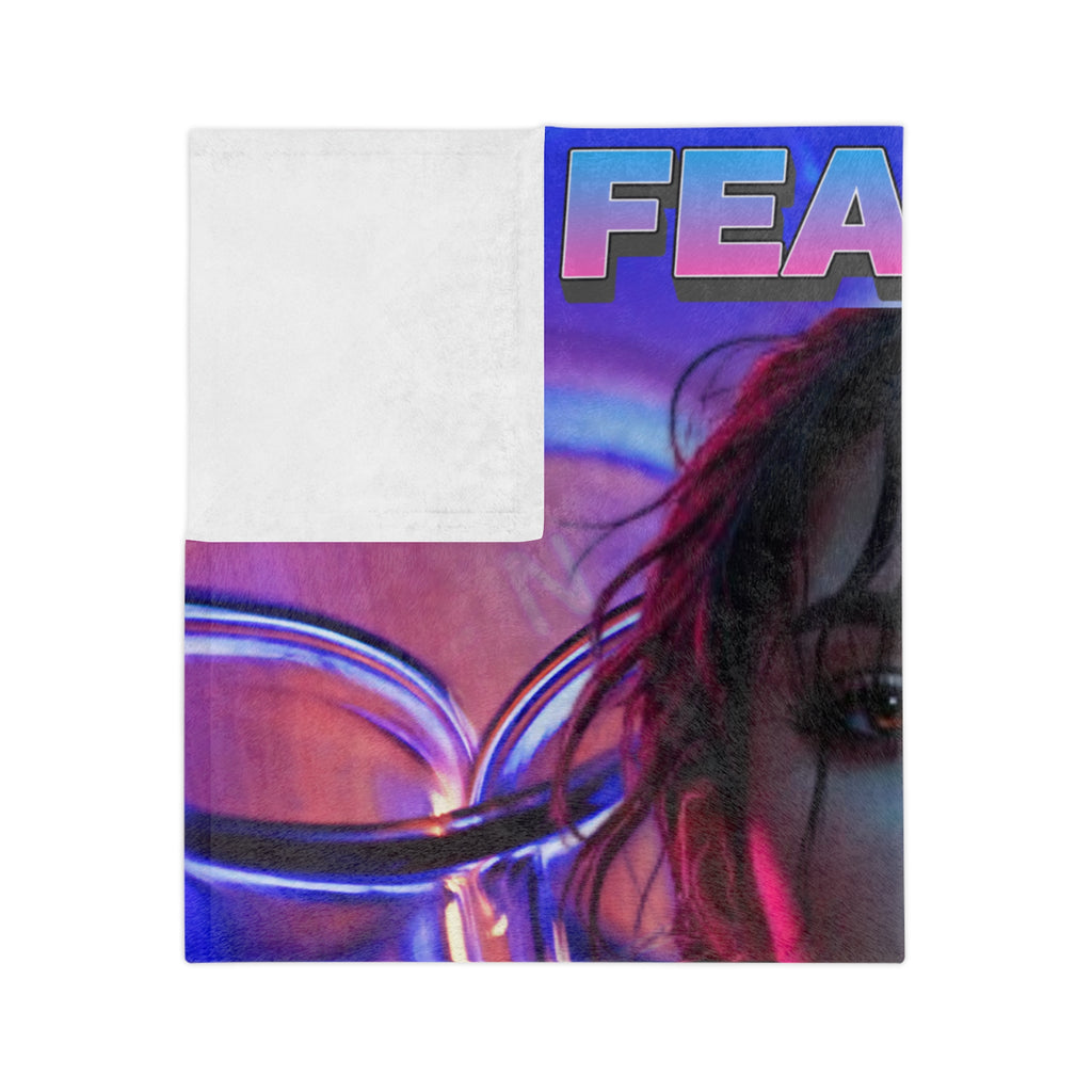 Neon "Fearless" Cyberpunk Lady Velveteen Throw Blanket - Throw