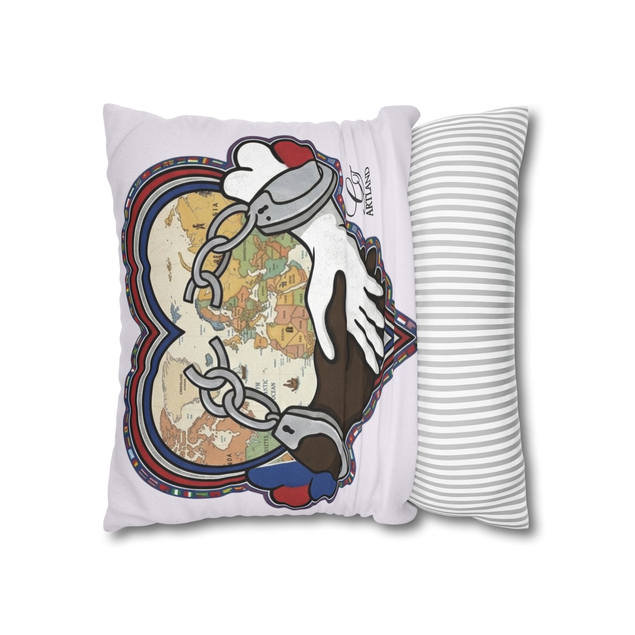 Interracial Handshake Heart Pillowcase | Decorative Throw Pillowcase by GT Artland
