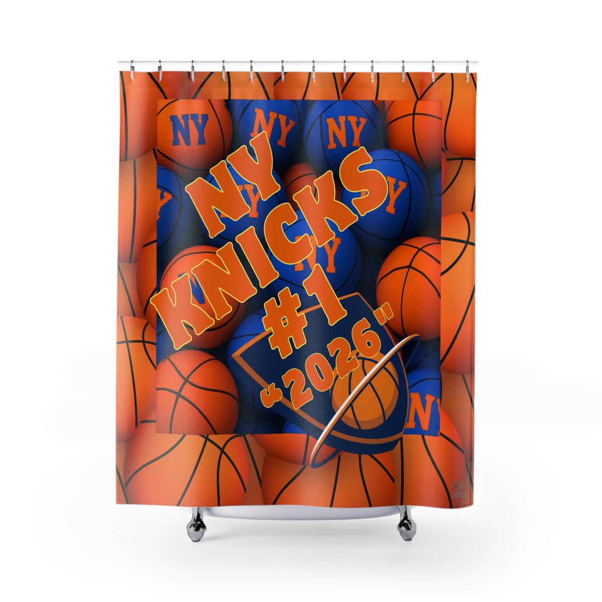 Orange and Blue Basketball Shower Curtain