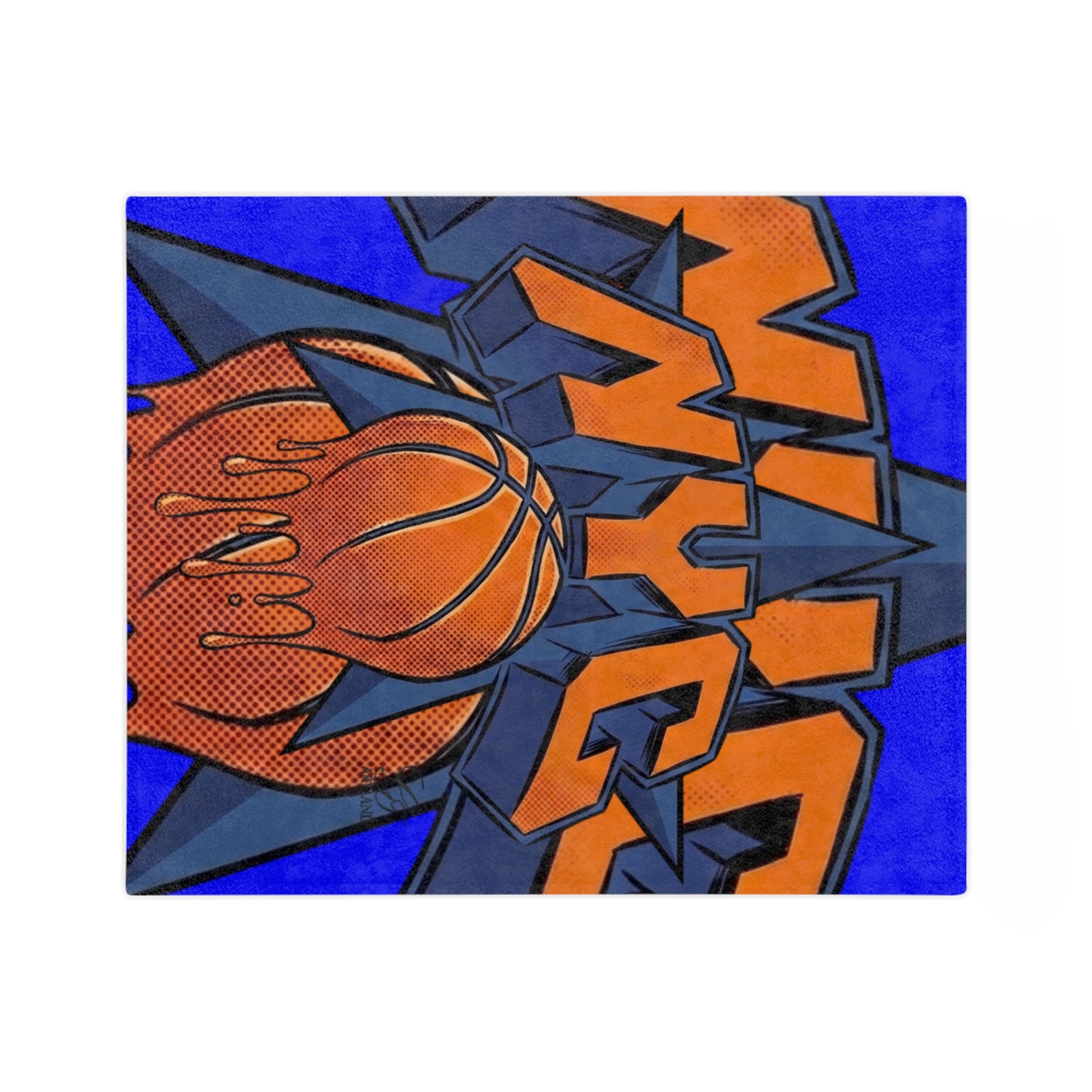 NYC Basketball Drip Velveteen Microfiber Blanket | Orange Blue Hoop Design