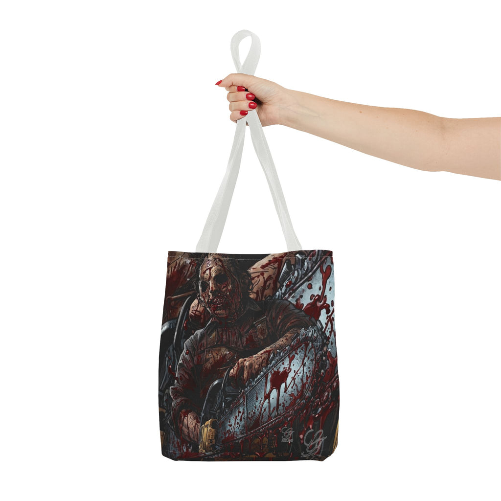 Bloody Zombie Chainsaw Tote Bag | Horror Thriller by GT Artland