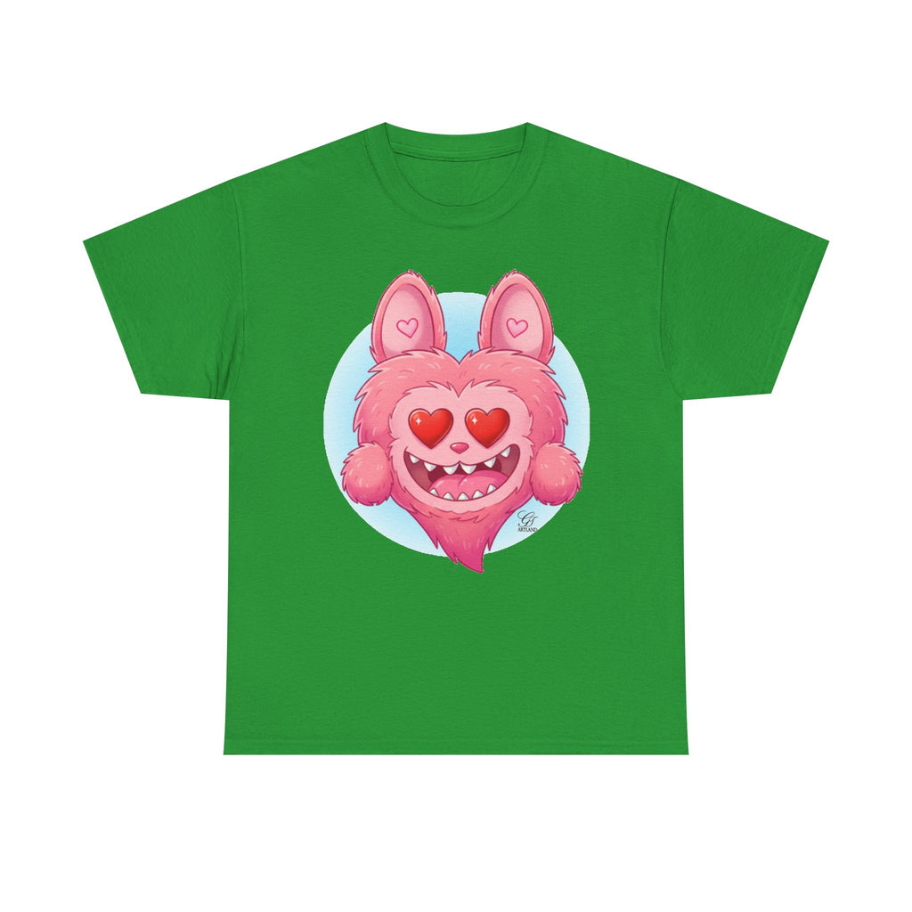 Pink Heart-Eyed Monster T-Shirt | Cute Fuzzy Creature by GT Artland