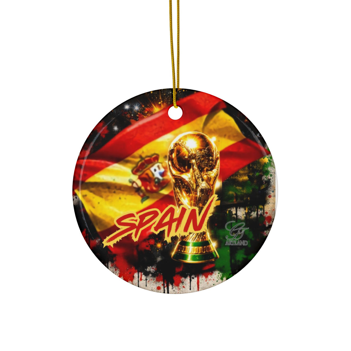 Spainard Designer GT Football Soccer Ornament Ceramic Ornament | Double-Sided Christmas Decoration by GT Artland