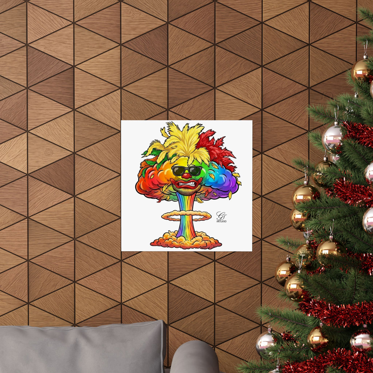 Rainbow Clown Mushroom Cloud Poster | Matte Vertical Art Print by GT Artland