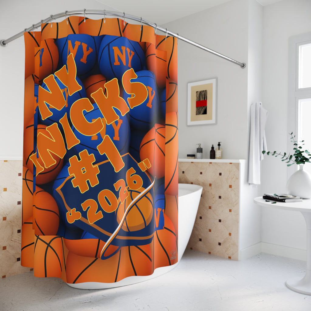 Orange and Blue Basketball Shower Curtain