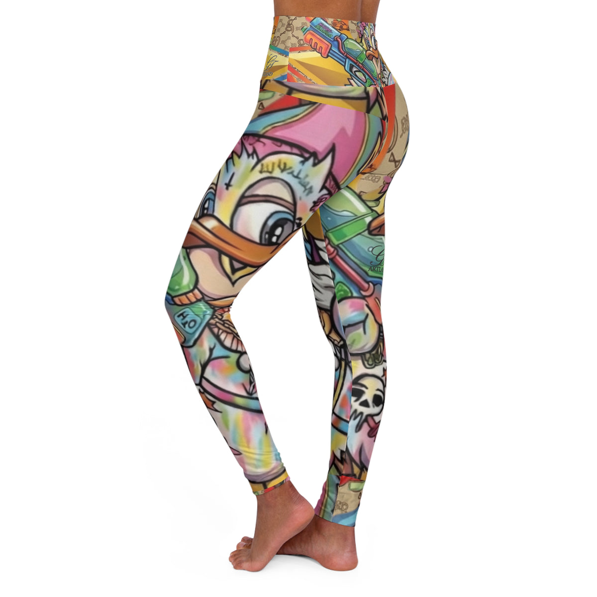 Graffiti Cartoon Designer Quack Duck High Waisted Yoga Leggings by GT Artland